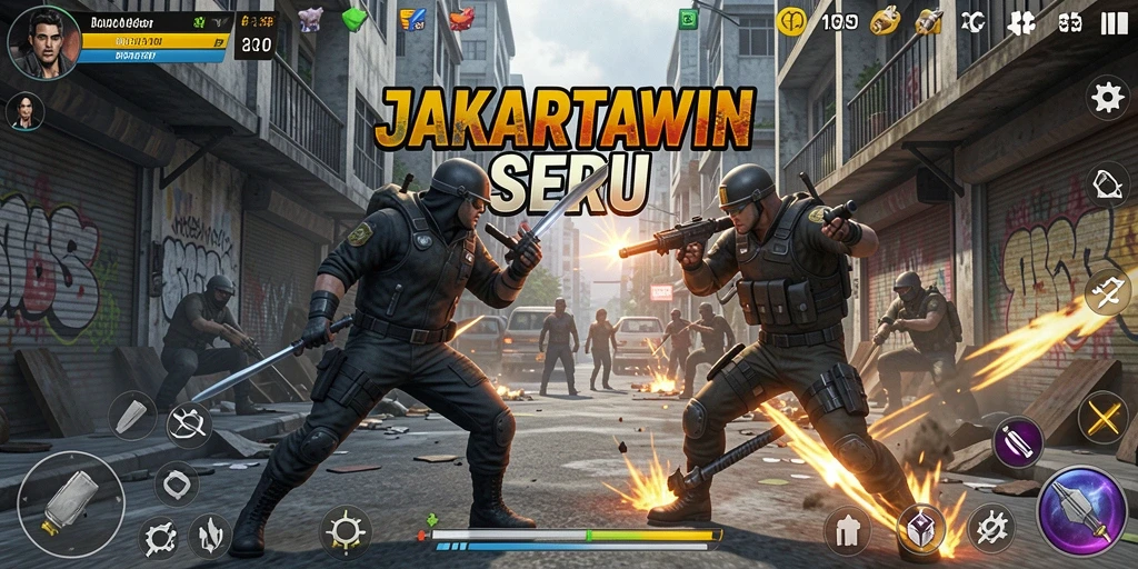 Screenshot gameplay JAKARTAWIN menampilkan pertarungan yang seru dan dinamis.