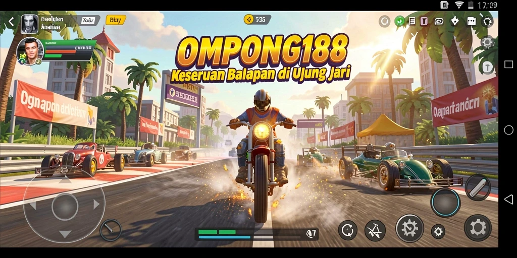 Tampilan gameplay balapan seru dalam OMPONG188.