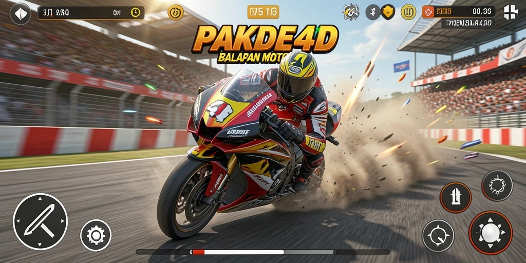 Screenshot PAKDE4D menampilkan aksi balapan motor yang mendebarkan.