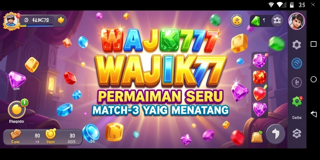 Tangkapan layar gameplay Match-3 WAJIK777 yang seru dan penuh warna.